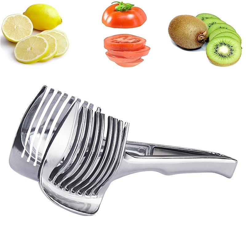 1pc Heavy-Duty Manual Tomato & Lemon Slicer with Fruit/Onion/ Potato - Stainless Steel Kitchen Slicing Machine with Blade System for & Easy Use, Compatible with Vegetables, Herbs, Citrus Fruits - Ideal for