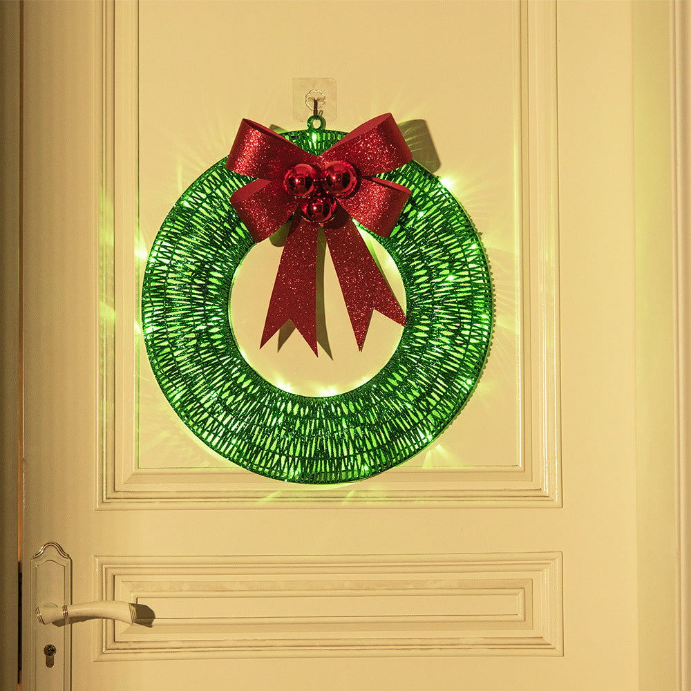 🎄 50cm LED Christmas Garland – Luminous Wreath with Big Bow for Door Décor