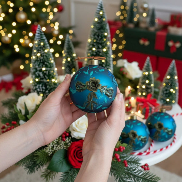 🎄 4PCS Christmas Glass Ball Ornaments – Shiny Hanging Tree Décor Set