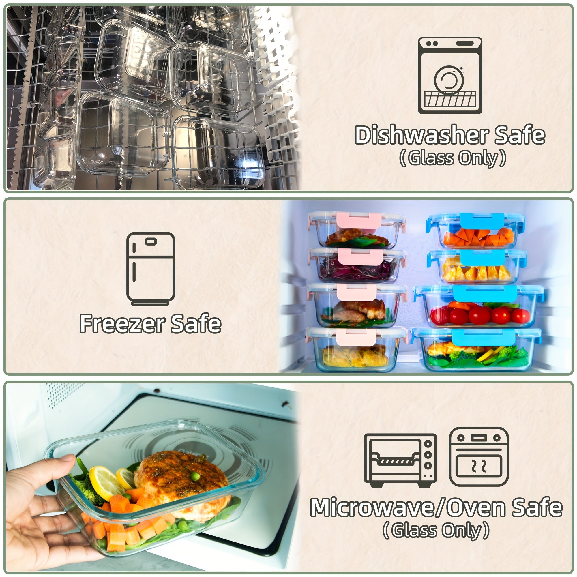 10pcs Storage Containers, Multipurpose Glass Meal Prep Containers, Leak Proof And Stackable Food Storage Containers With Airtight Lids, For Meat, Fruit And Vegetable, Kitchen Organizers And Storage, Kitchen Accessories