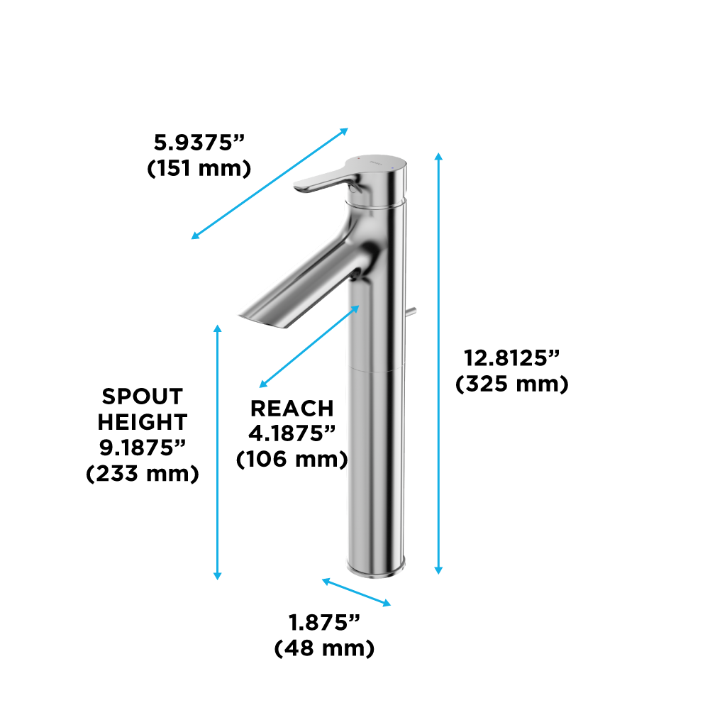 TOTO Tls01307U#Cp Lb Series 1.2 GPM Single Handle Bathroom Faucet For Vessel Sink with Drain Assembly