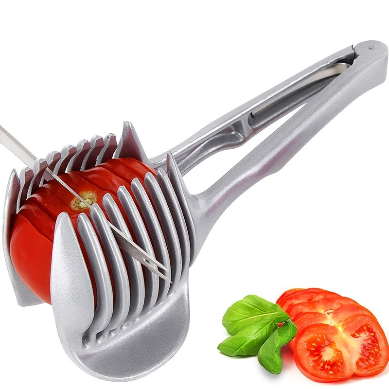 1pc Heavy-Duty Manual Tomato & Lemon Slicer with Fruit/Onion/ Potato - Stainless Steel Kitchen Slicing Machine with Blade System for & Easy Use, Compatible with Vegetables, Herbs, Citrus Fruits - Ideal for