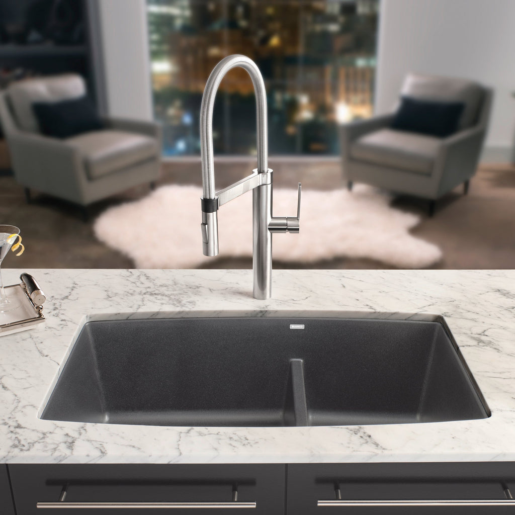 Blanco Performa Silgranit 33" 60/40 Double Bowl Undermount Kitchen Sink with Low Divide