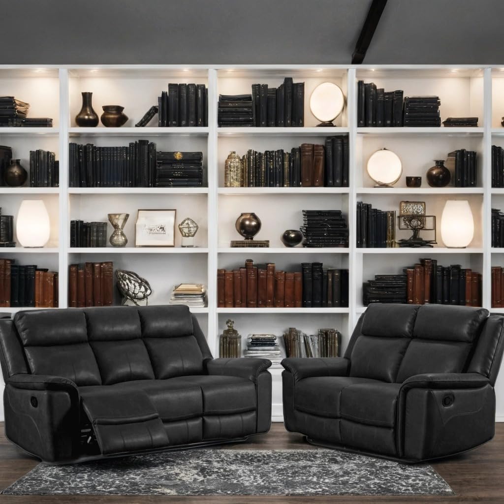 Toronto 3+2 Seater Reclining Leather Sofa Set – Manual Recliners – Leathaire Upholstery – Padded Arms – Living Room Sofas