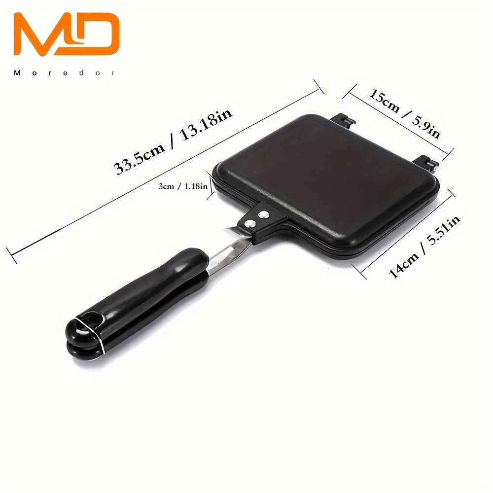 [1pc Non-Stick Sandwich Maker] MOREDOR 1pc Double-Sided Non-Stick Sandwich Maker & Griddle Pan | 1000W Portable Square Design with Detachable Plates | Indoor/Outdoor Kitchen Supplies, Easygrip Handles, Heatresistant Material