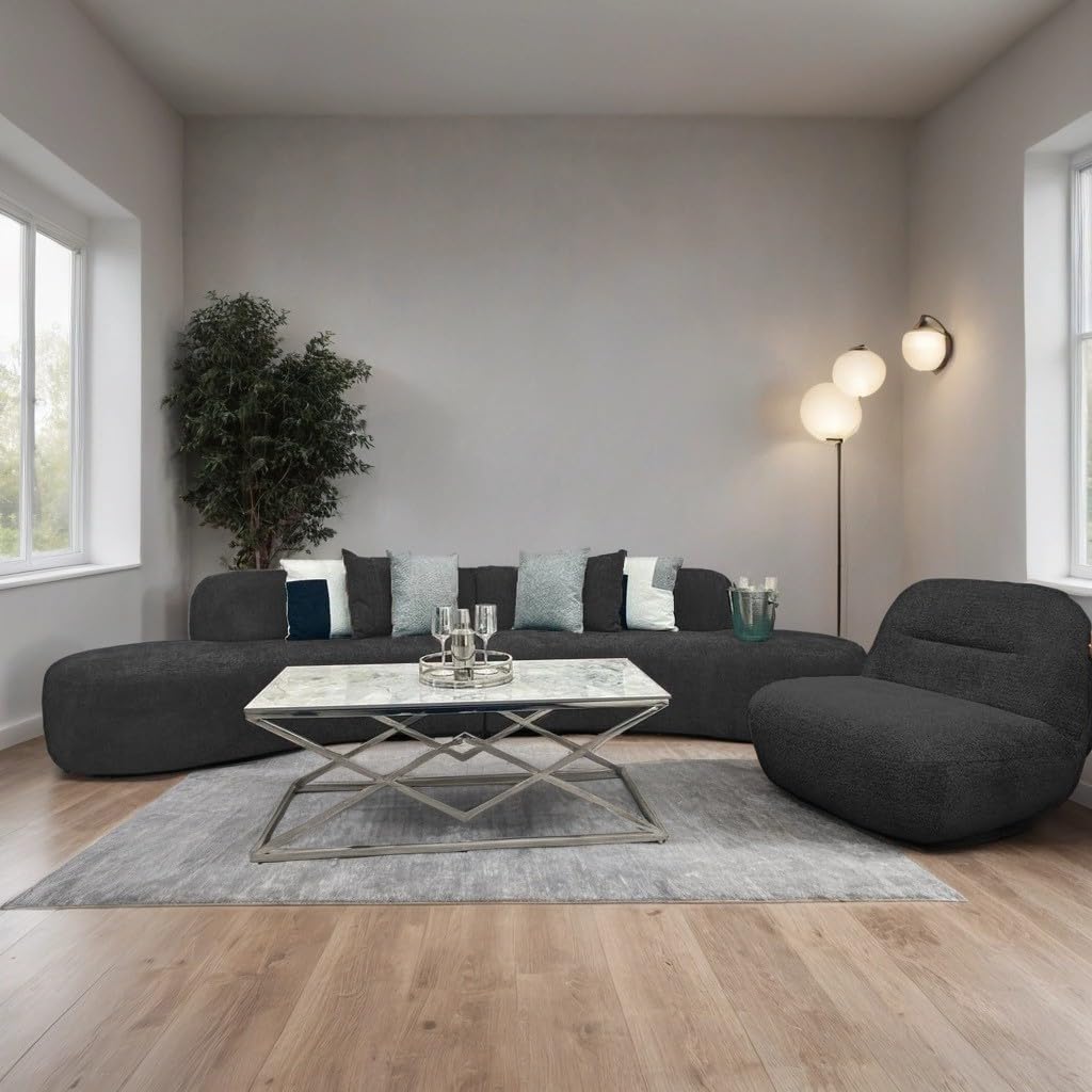 Miami Curved Boucle Sofa 3 Seater Modern Sculptural with Deep Seat Mid Century Style Curved Sofa for Living Room