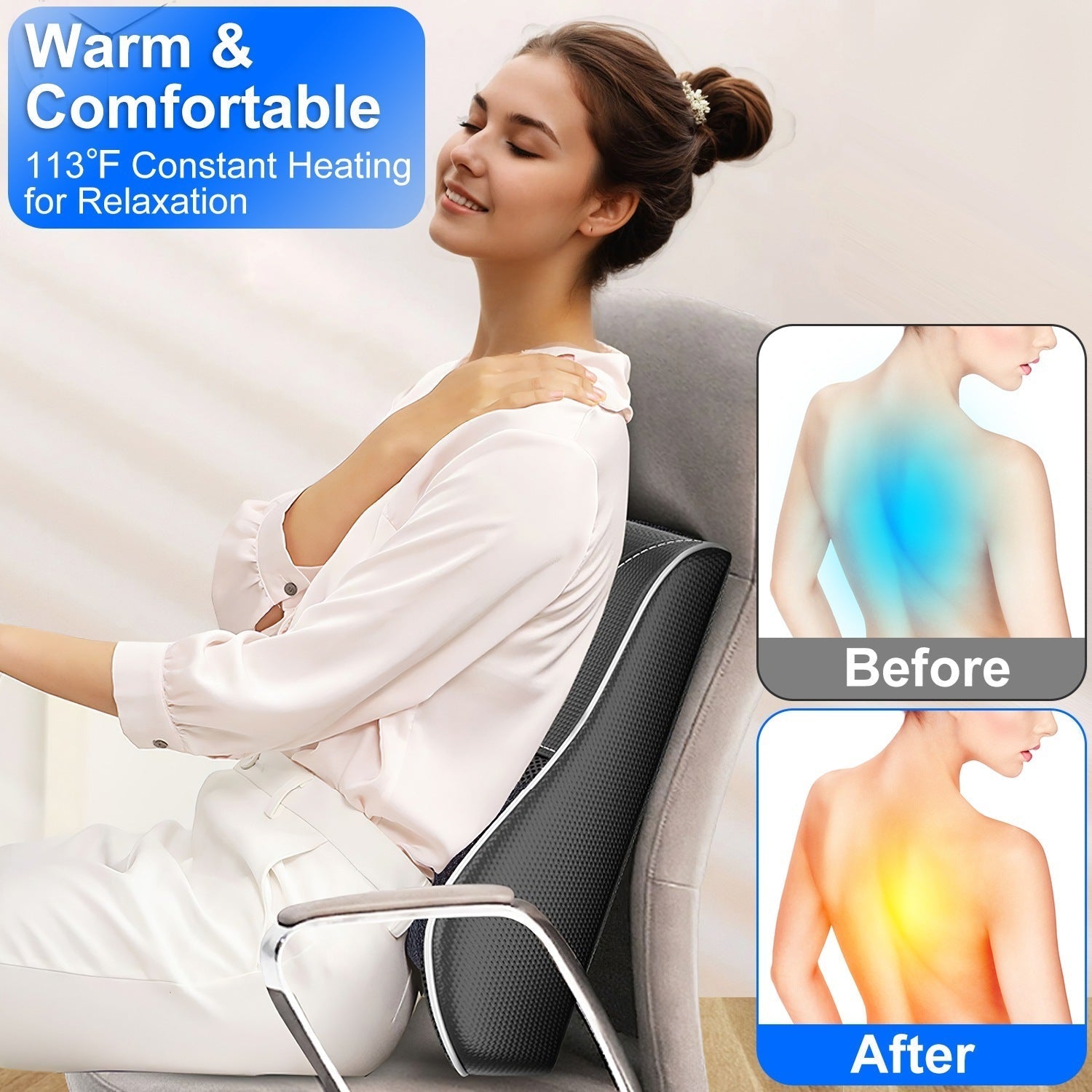 3D Back Massager Pillow – Shiatsu Heat & Kneading Massage