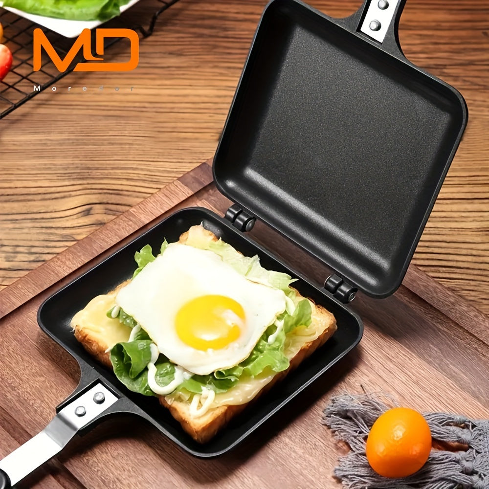 [1pc Non-Stick Sandwich Maker] MOREDOR 1pc Double-Sided Non-Stick Sandwich Maker & Griddle Pan | 1000W Portable Square Design with Detachable Plates | Indoor/Outdoor Kitchen Supplies, Easygrip Handles, Heatresistant Material
