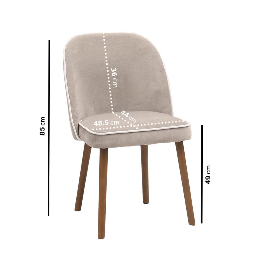 Beige Upholstered Dining Chairs Set – Soft Chenille Fabric – Curved Back Support – Solid Wood Legs – Modern Dining Room Chairs