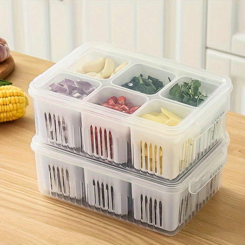6-Tier Transparent Kitchen Storage Box Set with Lid - Heavy-Duty Plastic Food-Safe Organizer for Fridge, Freezer, Pantry, Kitchen - Space-Saving Design with Ventilation Holes, Stackable Refrigerator Storage Containers
