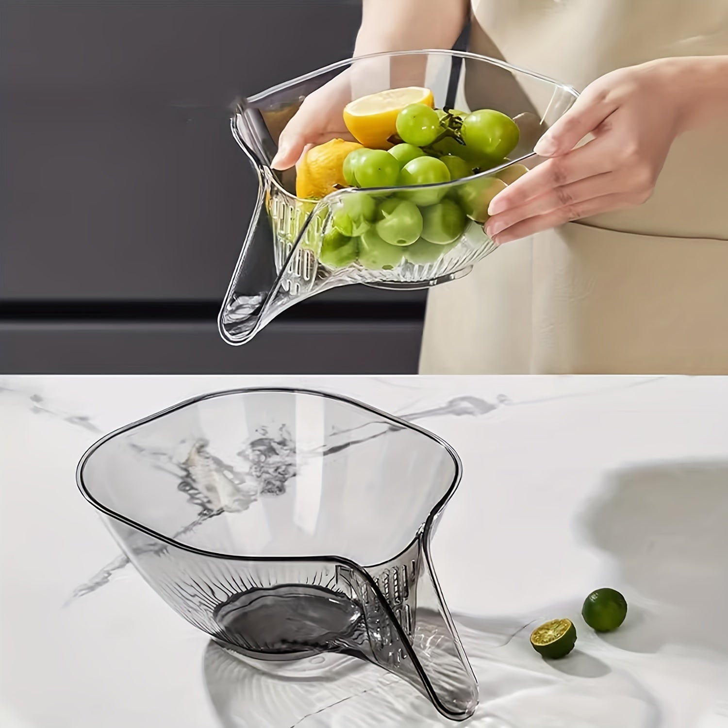 1/2pcs Versatile Kitchen Draining Basket - Sturdy Plastic, Easy Wash, for Vegetables, Pasta & Fruit