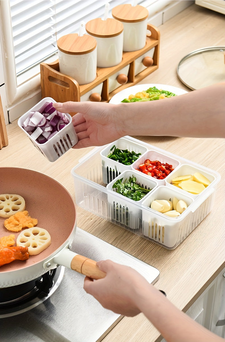 6-Tier Transparent Kitchen Storage Box Set with Lid - Heavy-Duty Plastic Food-Safe Organizer for Fridge, Freezer, Pantry, Kitchen - Space-Saving Design with Ventilation Holes, Stackable Refrigerator Storage Containers