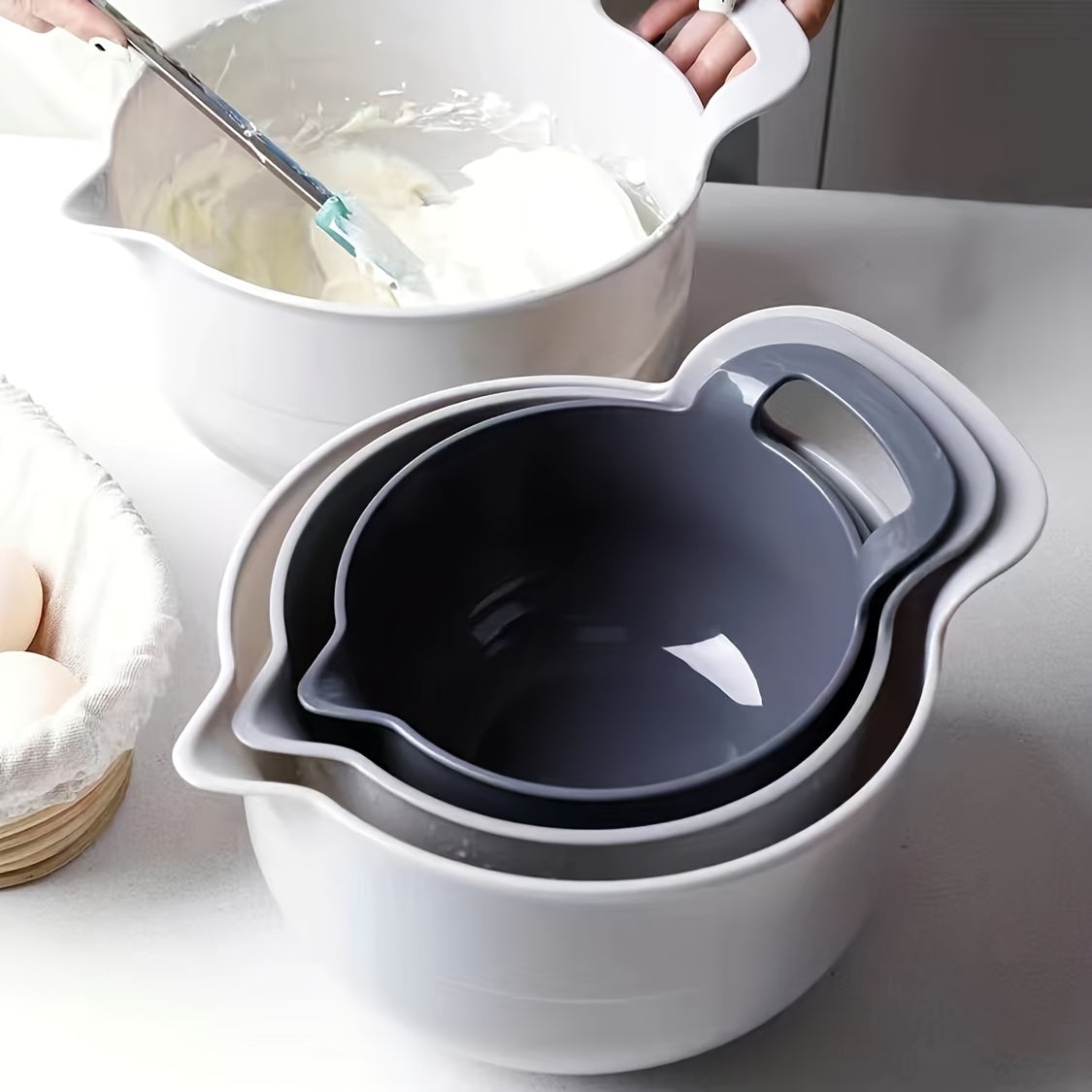 4pcs, Mixing Bowls, Nesting Plastic Mixing Bowl Set With Pour Spouts And Handles, Home Kitchen Accessories