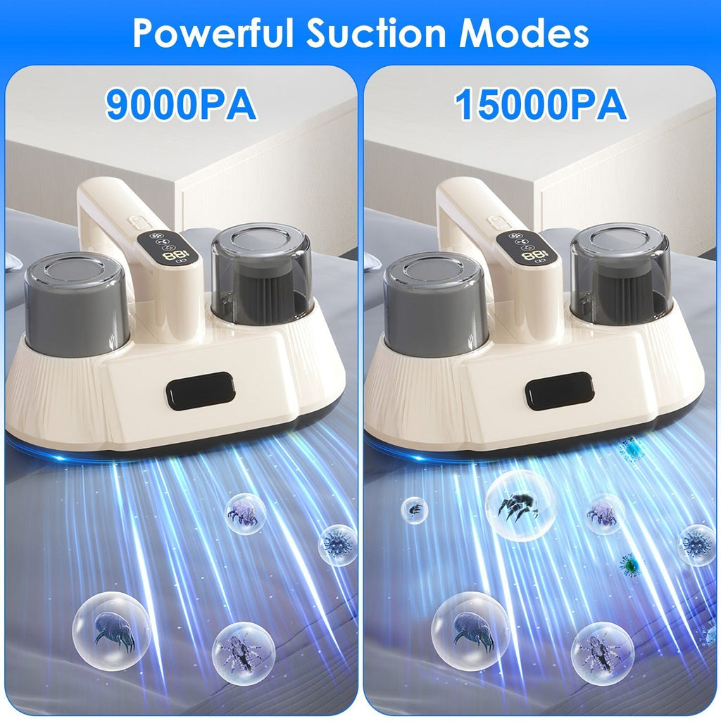 15000 Pa Bed Vacuum Cleaner – Double-Cup & UV-C Sanitizer