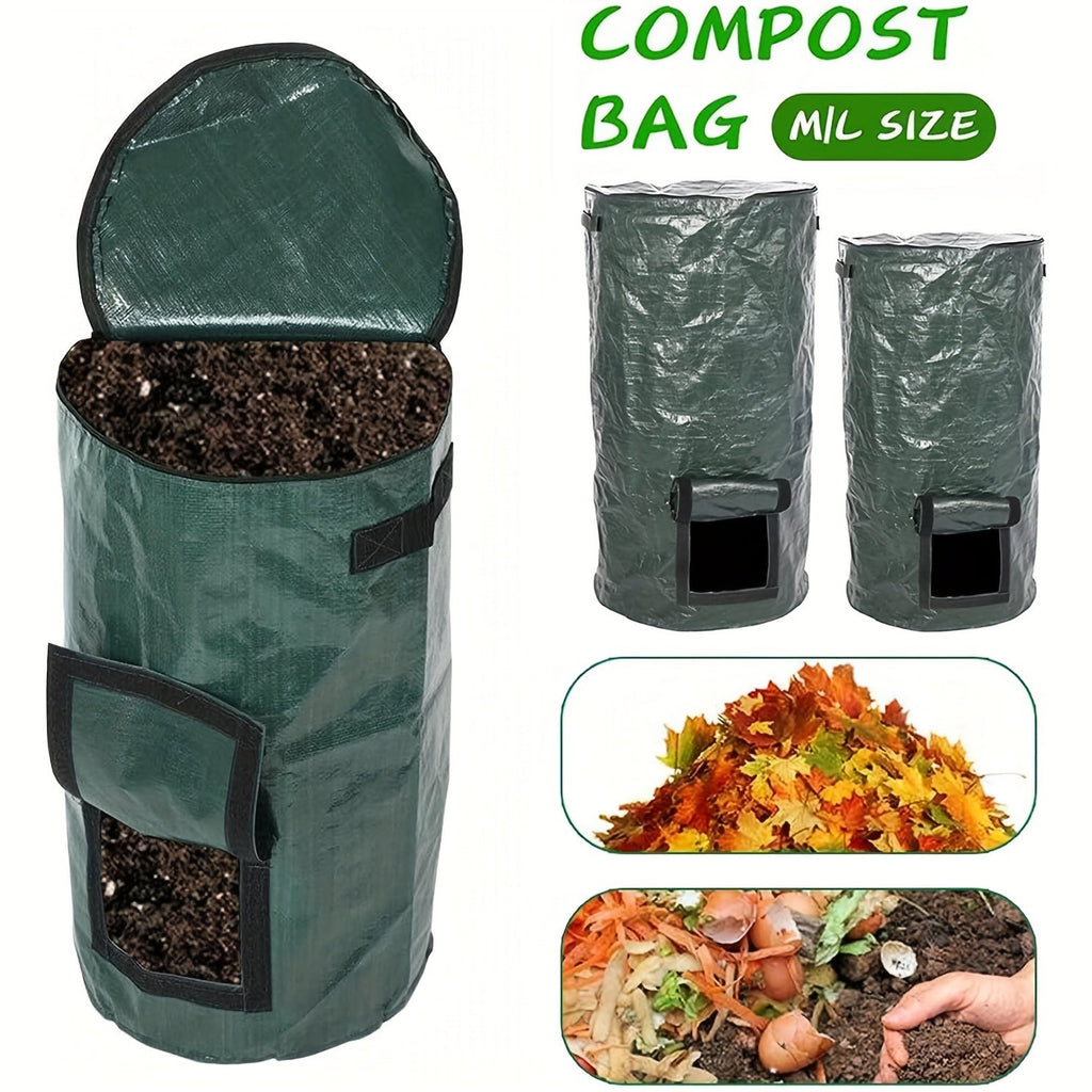 1 Bag Outdoor Compost Box, Reusable Garbage Bag, Self-Made Nutrient Soil Compost Bag, Kitchen Waste Collection Bag, Two-Way Zipper With Fertilizer Port, 34 Gallons