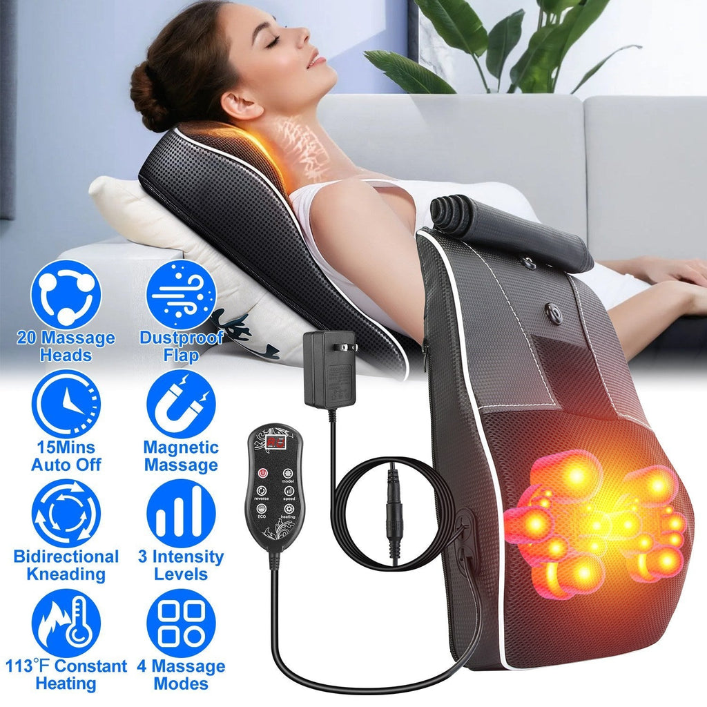 3D Back Massager Pillow – Shiatsu Heat & Kneading Massage