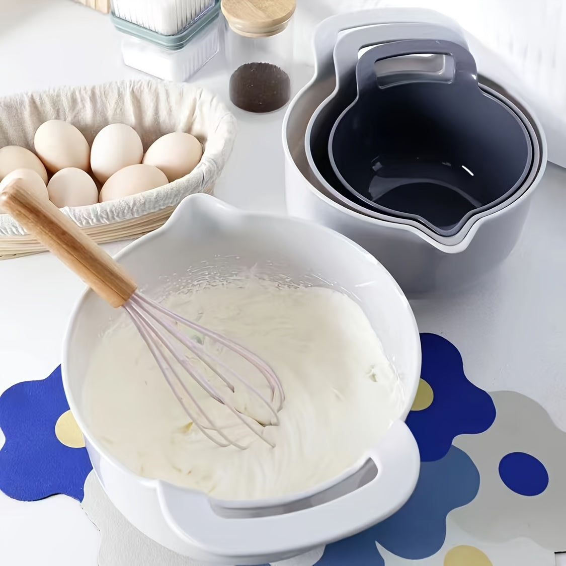 4pcs, Mixing Bowls, Nesting Plastic Mixing Bowl Set With Pour Spouts And Handles, Home Kitchen Accessories