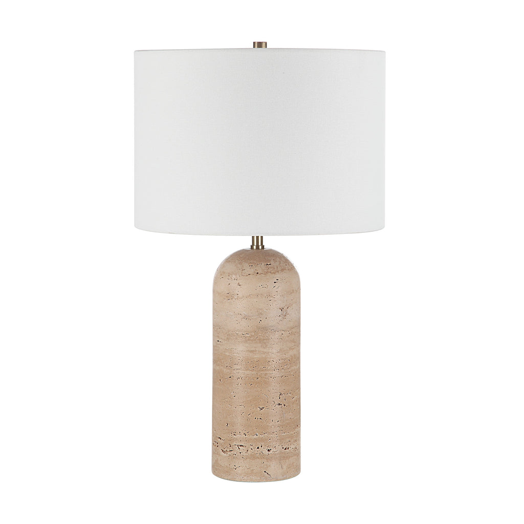 Renwil I xora 25" Tall Plated Antique Brushed Brass Iron Table Lamp with Drum Linen Shade