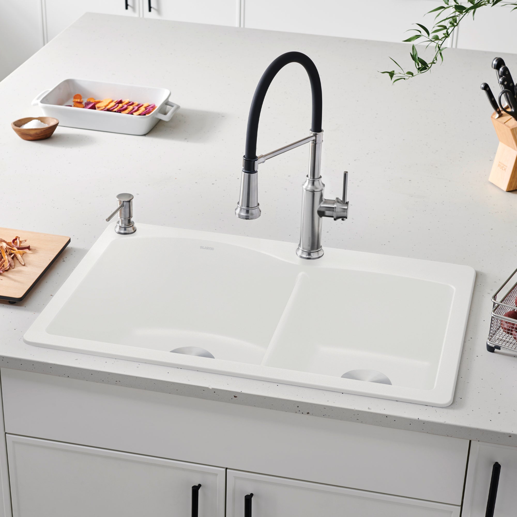 Blanco Diamond Silgranit 33" 60/40 Double Bowl Dual Mount Kitchen Sink