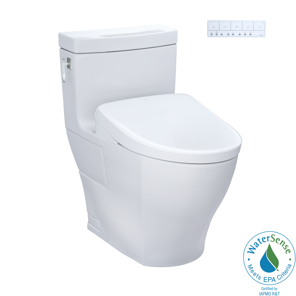 TOTO Washlet+ Aimes One Piece Elongated 1.28 GPF Toilet with Auto Flush S7A Contemporary Bidet Seat