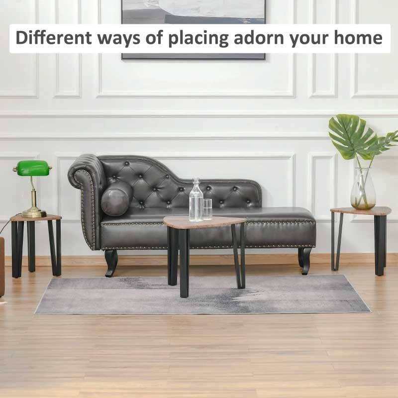 Multifunctional Side Table Set of 3 – Walnut & Black Modern Tables with Metal Legs