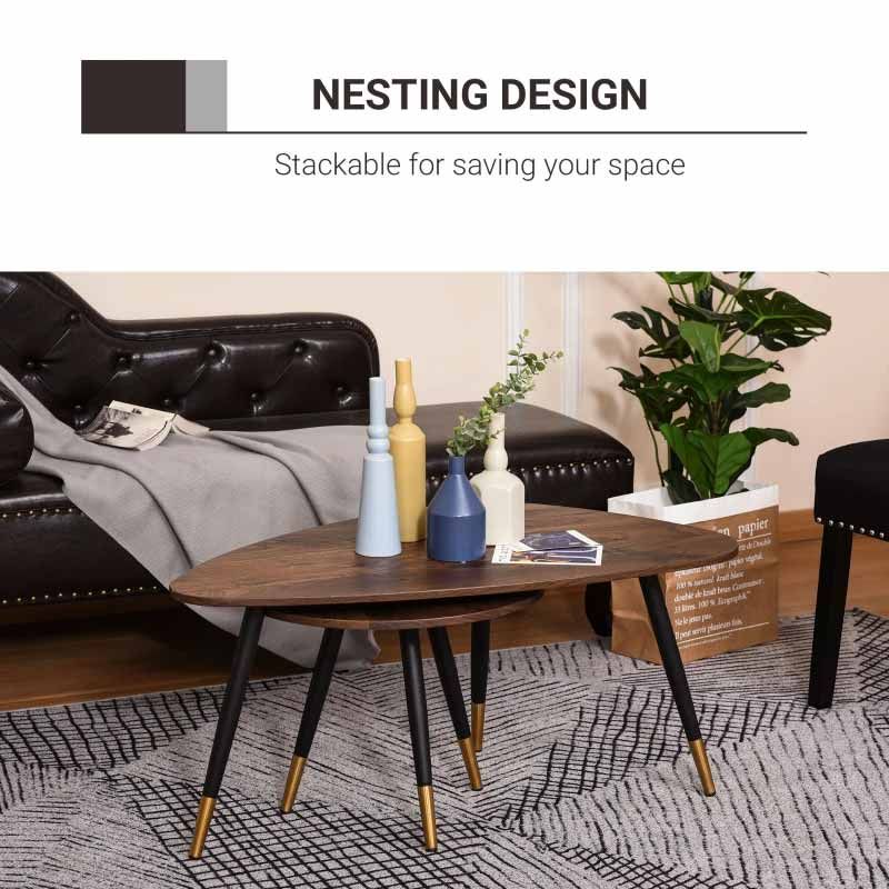 Nesting Occasional Side Tables Set of 2 – Walnut Wooden Tables for Living Room UK