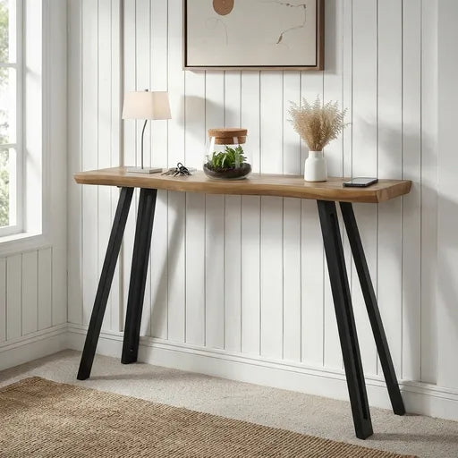Quebec Wave Edge Console Table  Medium Oak Effect
