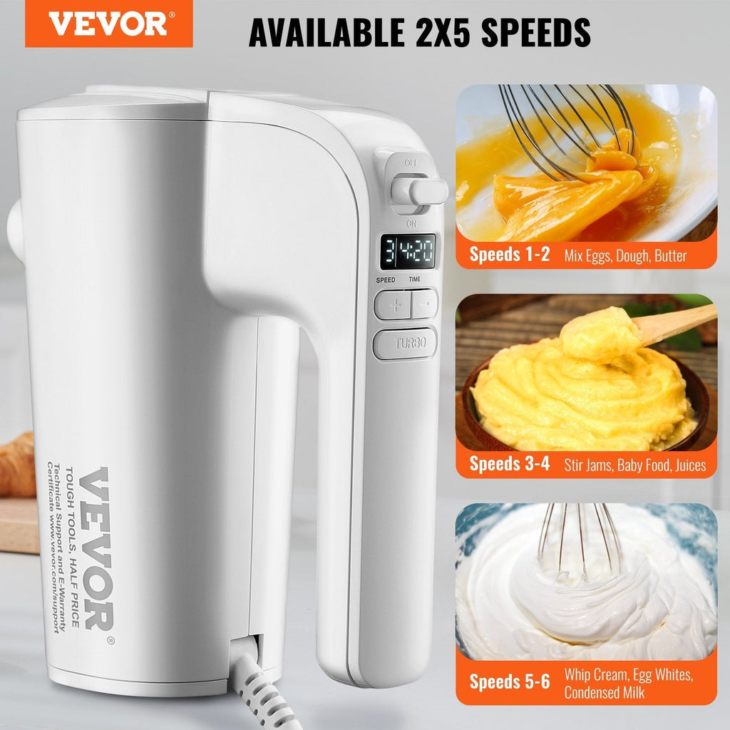🍰 Digital Electric Hand Mixer – 5-Speed, 200W, Turbo-Boost