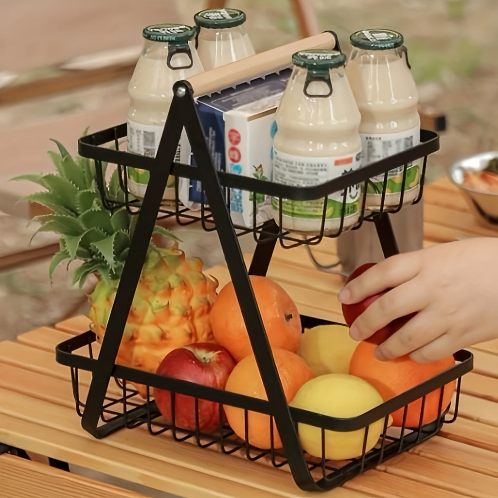 [2/3 Tier Metal Basket] 2/3 Tier High-Capacity Metal Fruit Basket | Portable Countertop Organizer for Fruits, Vegetables, Bread & Snacks | Detachable Rectangle Design for Kitchen Storage