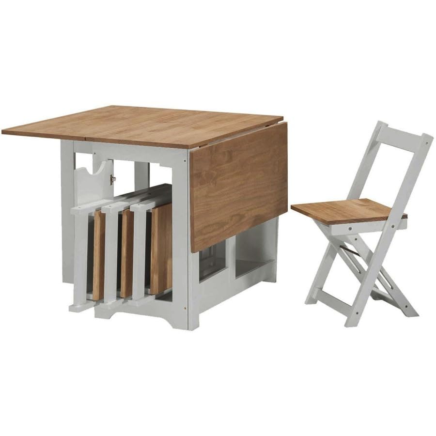 4 Seater Folding Dining Table and Chairs Set – Space Saving Drop Leaf Table – Compact Kitchen Table Set