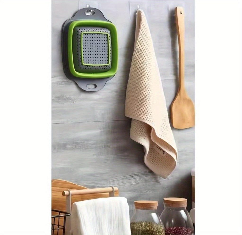 2pcs Folding Drain Basket, Portable Fruit Vegetable Cleaning Washing Basket, Square Expandable Filter Basket, Home Tool, Home Gadgets, Home Accessories (1 Large, 1 Small), Kitchen Washing Basket