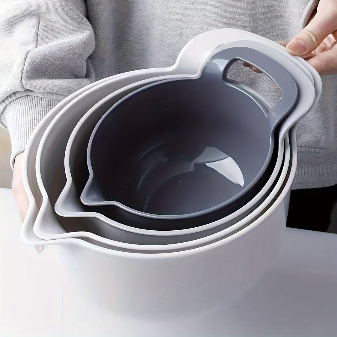 4pcs, Mixing Bowls, Nesting Plastic Mixing Bowl Set With Pour Spouts And Handles, Home Kitchen Accessories