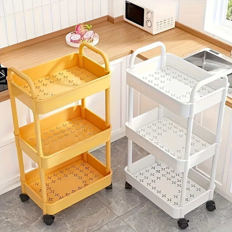 3-Tier Large Capacity Rolling Cart with Lockable Wheels - Spacious Storage Solution for Office, Bathroom, Kitchen Organization - Durable Matte Finish in White, Black, Blue, or Yellow