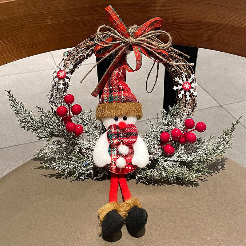 🎅 Christmas Vine Ring – Snowman & Elk Holiday Wreath Decoration
