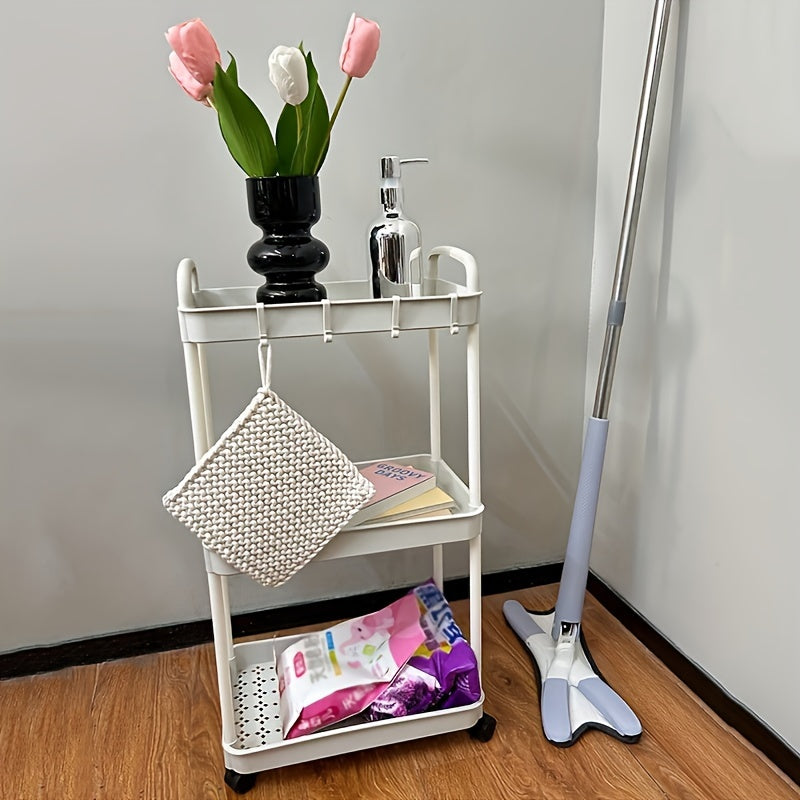 1pc Multi-Layer Storage Cart - Ergonomic Double Handle, Freestanding, Wheels, Durable Plastic, Ample Storage Capacity - Perfect for Bathroom, Living Room, Bedroom, Study, and Kitchen Organization and Decoration