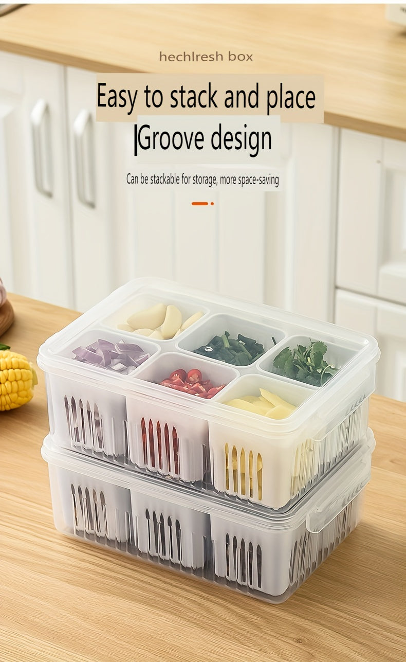 6-Tier Transparent Kitchen Storage Box Set with Lid - Heavy-Duty Plastic Food-Safe Organizer for Fridge, Freezer, Pantry, Kitchen - Space-Saving Design with Ventilation Holes, Stackable Refrigerator Storage Containers
