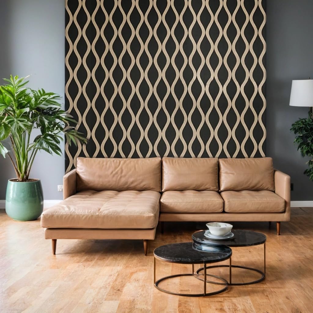 Wavy Acoustic Wall Panels – Dark Oak 3D Wood Effect Sound Absorbing Wall Cladding Panels – Decorative Wooden Slat Wall Panels for Living Room, Bedroom & Office (1 Pack, Covers 5.76m²)