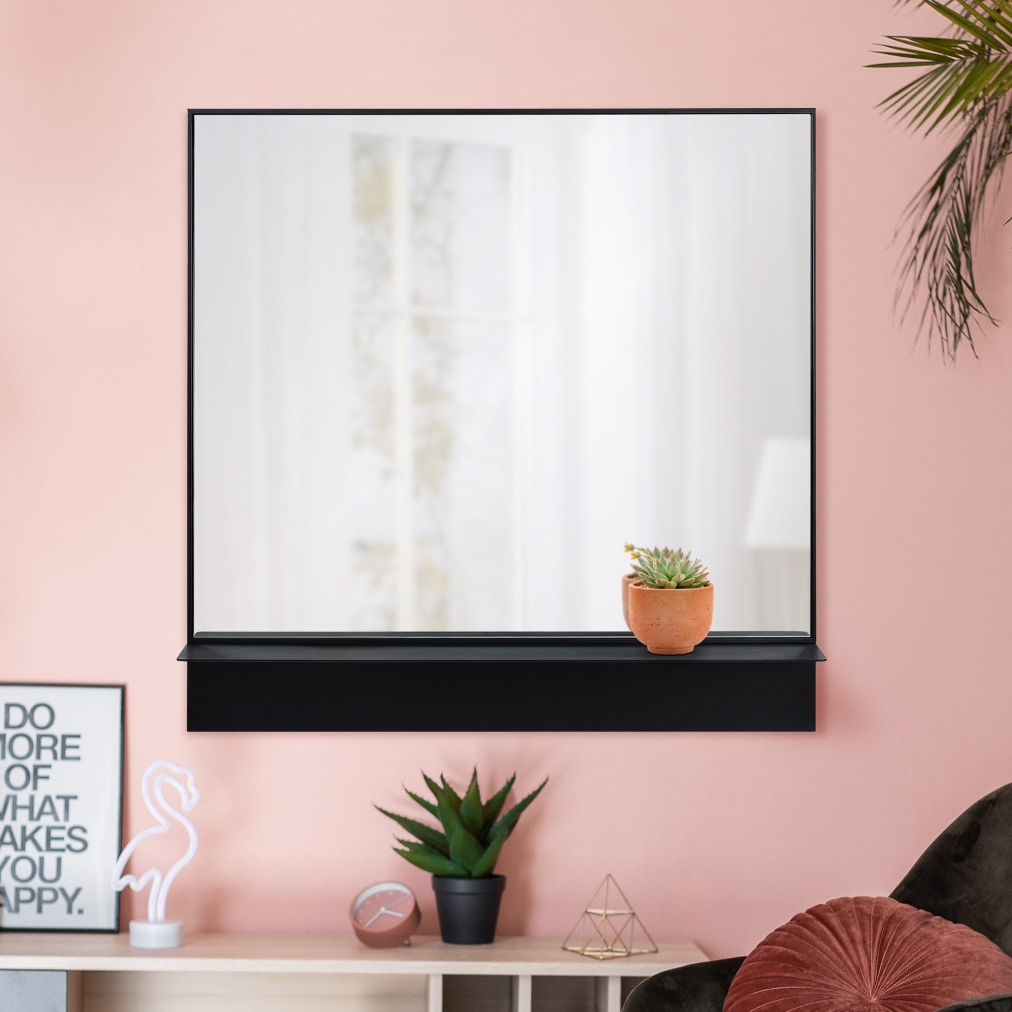 Renwil Otavi 35" Tall Square Wall Mirror - Black