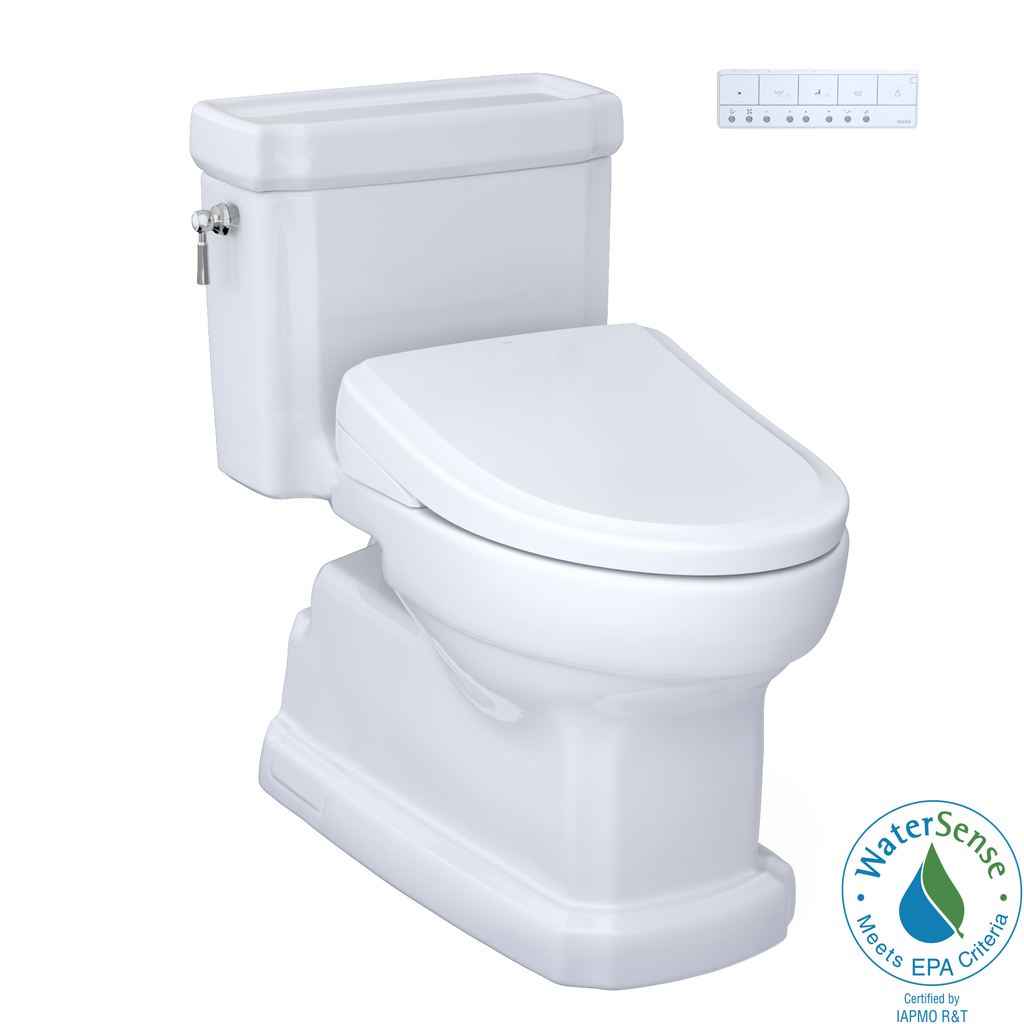 TOTO Washlet+ Eco Guinevere Elongated 1.28 GPF Universal Height Toilet and S7 Classic Bidet Seat with Auto Flush