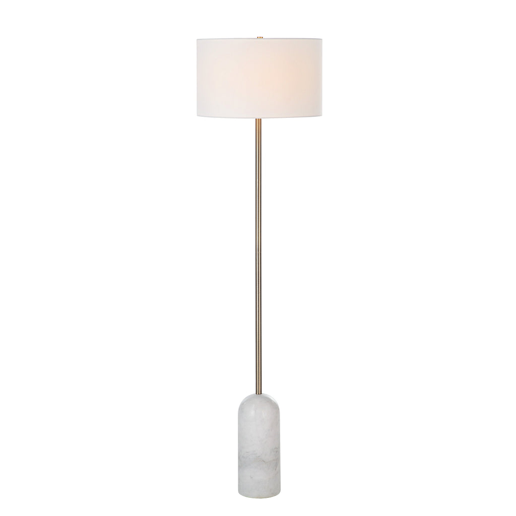 Renwil Lozica 62.5" Tall Antique Brushed Brass Floor Lamp with Drum Linen Shade