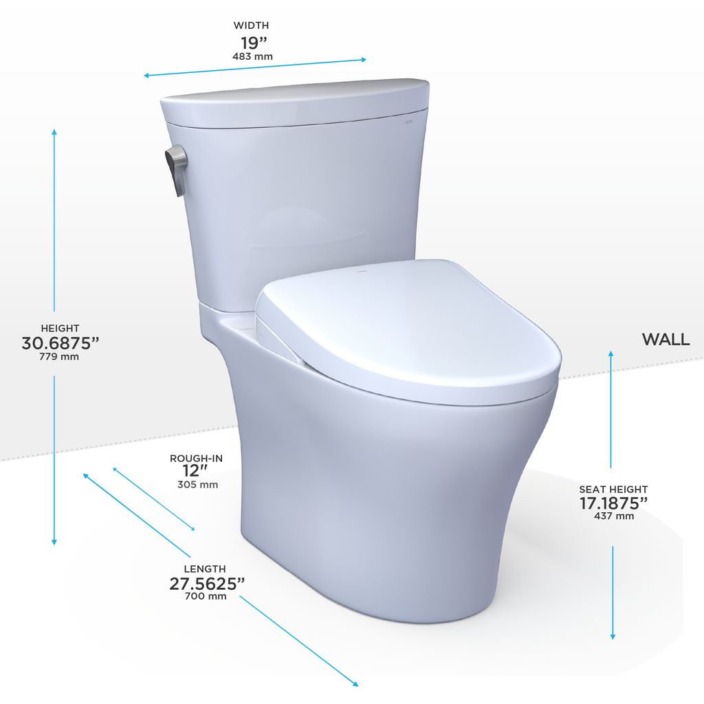 TOTO Washlet+ Aquia IV Arc Two Piece Elongated Dual Flush 1.28 and 0.9 GPF Toilet with Auto Flush S7 Contemporary Bidet Seat