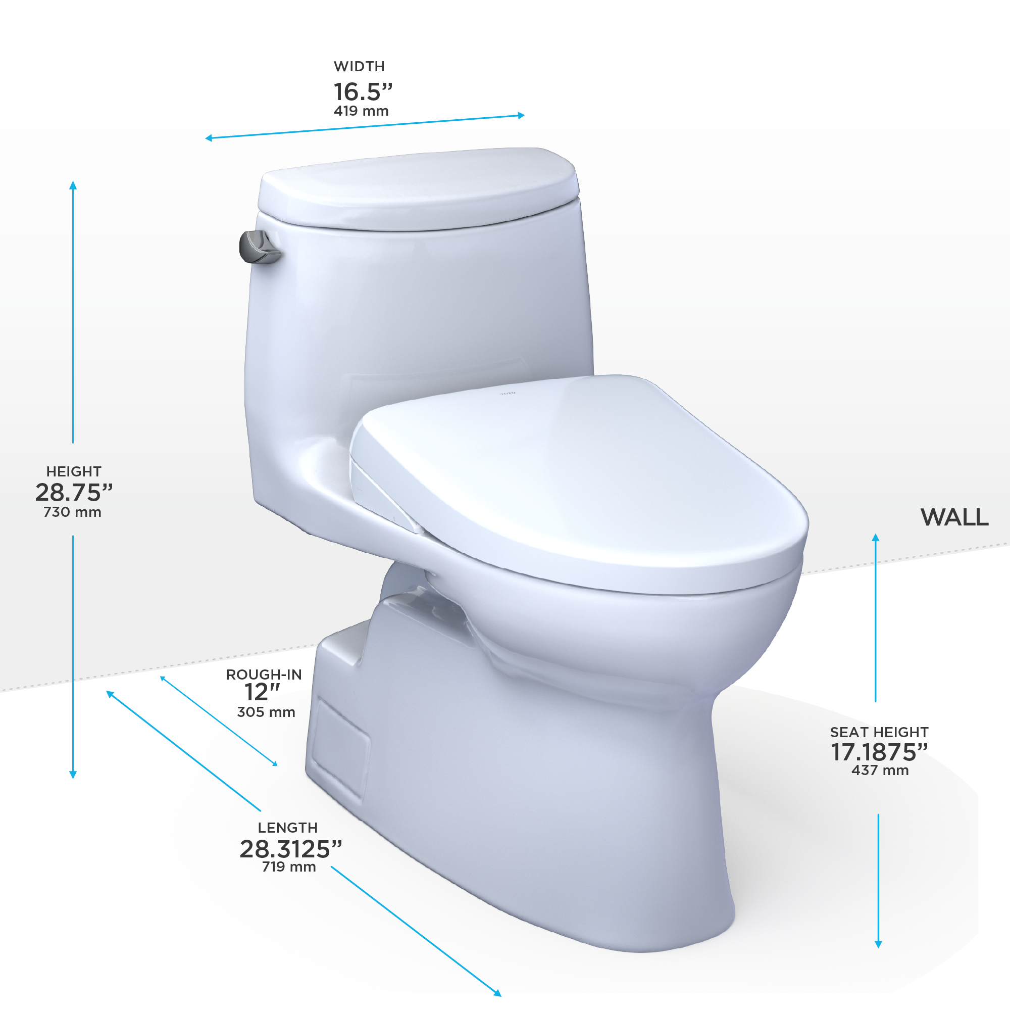 TOTO Washlet+ Carlyle II One Piece Elongated 1.28 GPF Toilet with Auto Flush Washlet+ S7A Contemporary Bidet Seat