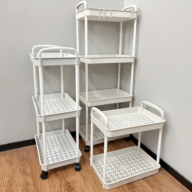 1pc Multi-Layer Storage Cart - Ergonomic Double Handle, Freestanding, Wheels, Durable Plastic, Ample Storage Capacity - Perfect for Bathroom, Living Room, Bedroom, Study, and Kitchen Organization and Decoration