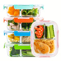5-Piece Glass Food Storage Set with Airtight Leakproof Lids - BPA-Free, 3-Compartment, 34oz Capacity - Ideal for Meal Prep, Meat, Fruits & Vegetables - Kitchen Organization Essential