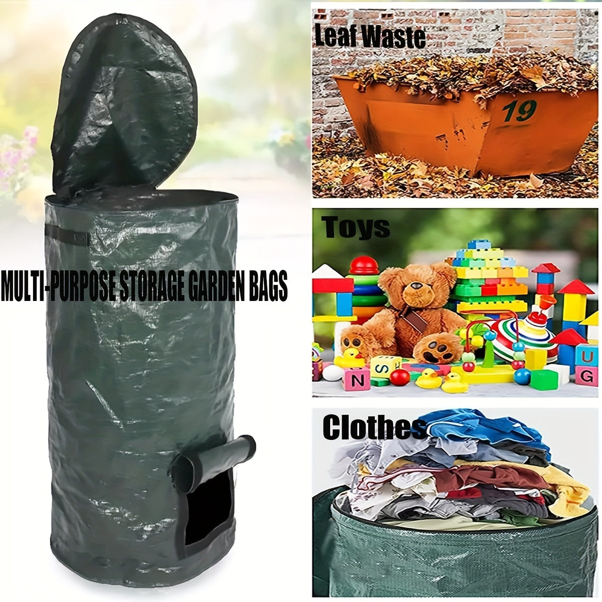 1 Bag Outdoor Compost Box, Reusable Garbage Bag, Self-Made Nutrient Soil Compost Bag, Kitchen Waste Collection Bag, Two-Way Zipper With Fertilizer Port, 34 Gallons