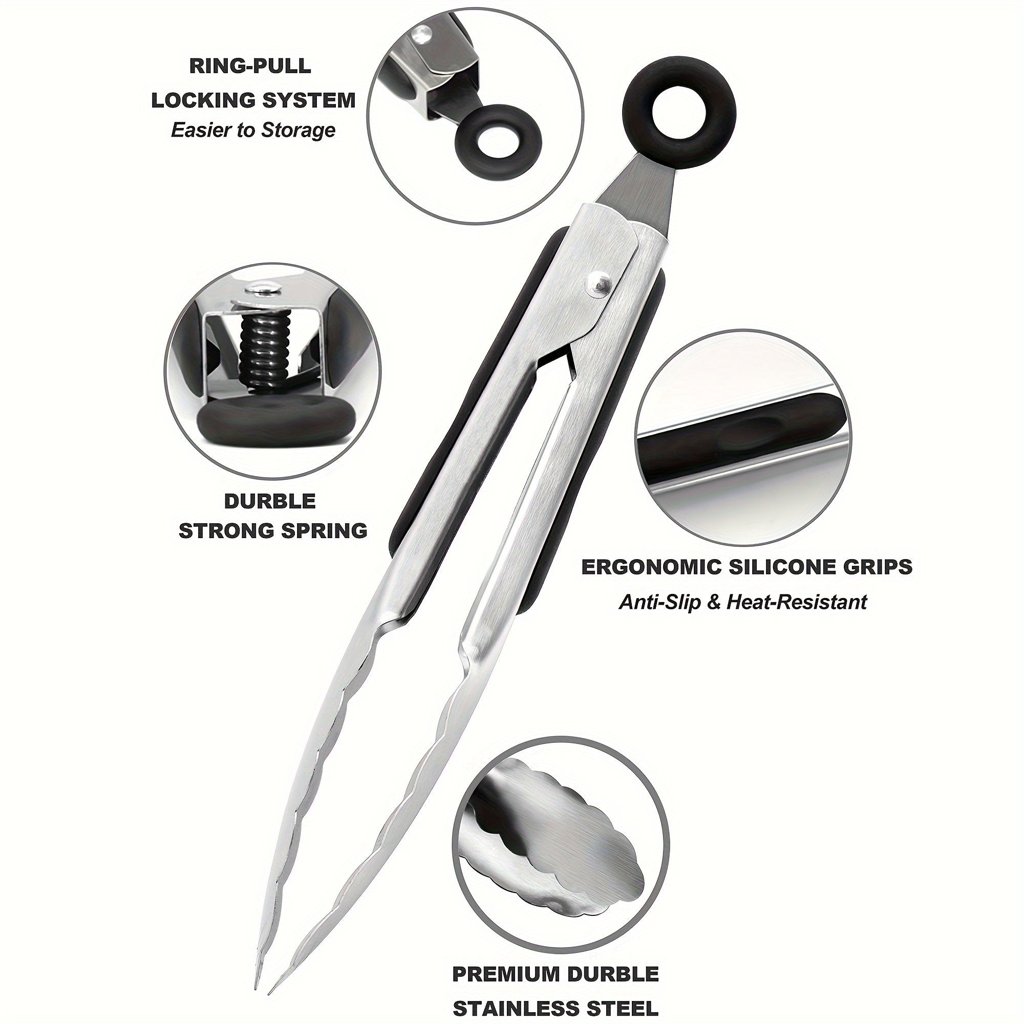 [Stainless Steel Locking Tongs] 3pcs Heavy Duty Stainless Steel Locking Tong Set with Long Handle & Non-Slip Silicone Grip - Heat-Resistant up to 480°F, Ergonomic Design for Cooking, Baking, Grilling - Durable Kitchen Utensi