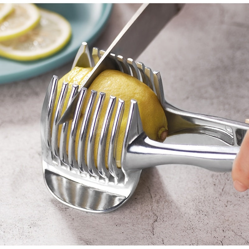 1pc Heavy-Duty Manual Tomato & Lemon Slicer with Fruit/Onion/ Potato - Stainless Steel Kitchen Slicing Machine with Blade System for & Easy Use, Compatible with Vegetables, Herbs, Citrus Fruits - Ideal for