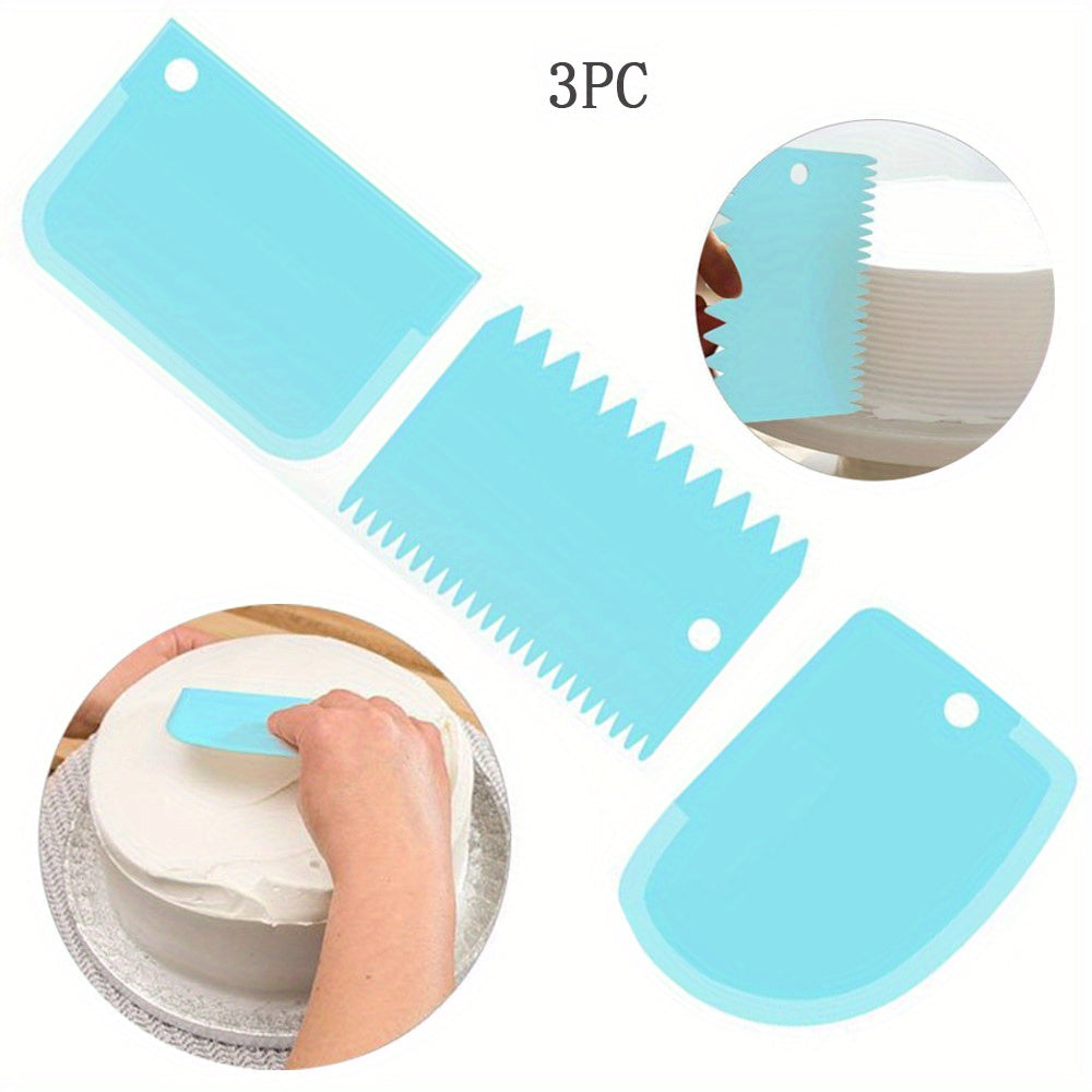3pcs Cake Scraper Smoother Set - Cake Icing Smoother Tool For Cake Decoration, Flexible Plastic Dough Scraper - For Baking Enthusiasts & Professionals - Multifunctional Kitchen Tools - Perfect Gift for Bakers