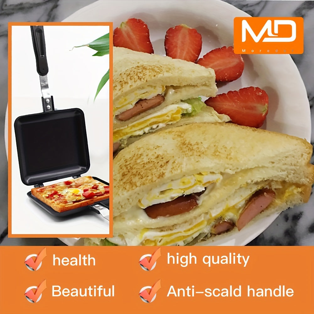 [1pc Non-Stick Sandwich Maker] MOREDOR 1pc Double-Sided Non-Stick Sandwich Maker & Griddle Pan | 1000W Portable Square Design with Detachable Plates | Indoor/Outdoor Kitchen Supplies, Easygrip Handles, Heatresistant Material