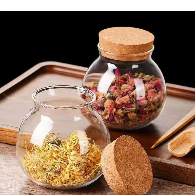 Transparent Glass Storage Jar ? Airtight Cork Seal for Tea, Spices & Dry Goods